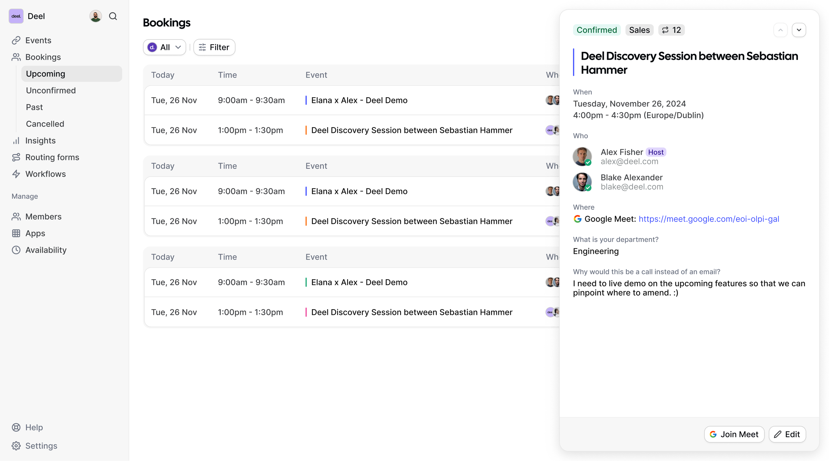 Cal.com web app bookings